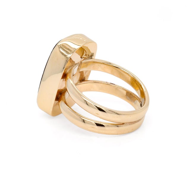Gold Vintage 14k Gold & 'Crown of Silver' Psilomelain Gemstone Signet Style Ring For Sale - Image 8 of 12