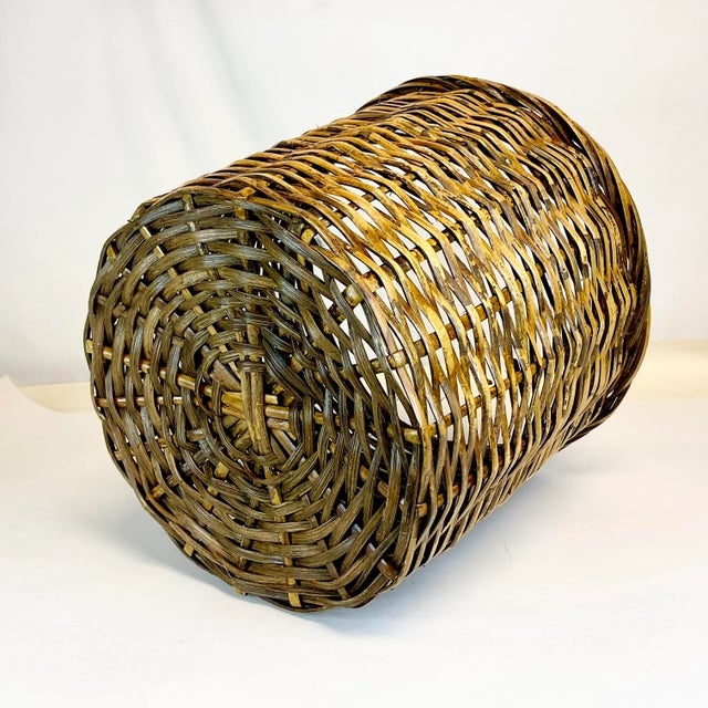 Vintage Boho Chic Coastal Large Wicker Wastebasket. For Sale - Image 9 of 9