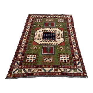 Caucasian Fachralo Kazak Octagon Medallion Hand-Knotted Wool Rug - 4'9" X 6'6" For Sale
