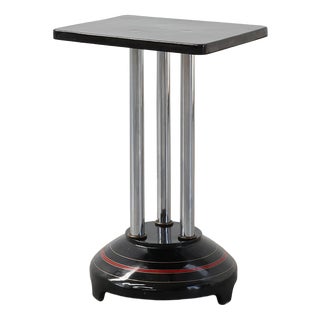 Art Deco Pedestal Table with Chrome Columns and Black Lacquered Base, France, 1920s For Sale