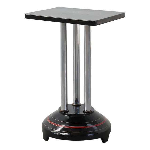 Art Deco Pedestal Table with Chrome Columns and Black Lacquered Base, France, 1920s For Sale