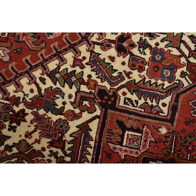 Heriz Rug 7’10” X 10’6” Red Wool Vintage Tribal Hand-Knotted Oriental Carpet For Sale - Image 4 of 15