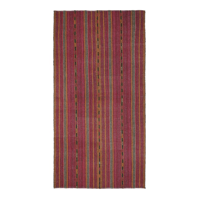 1950s Vintage Palas Persian Kilim in Pink and Ochre Stripes, From Rug & Kilim For Sale