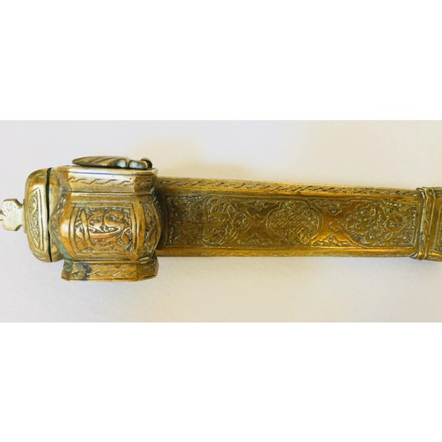 Middle Eastern Brass Inkwell Qalamdan With Arabic Calligraphy Writing For Sale - Image 9 of 12