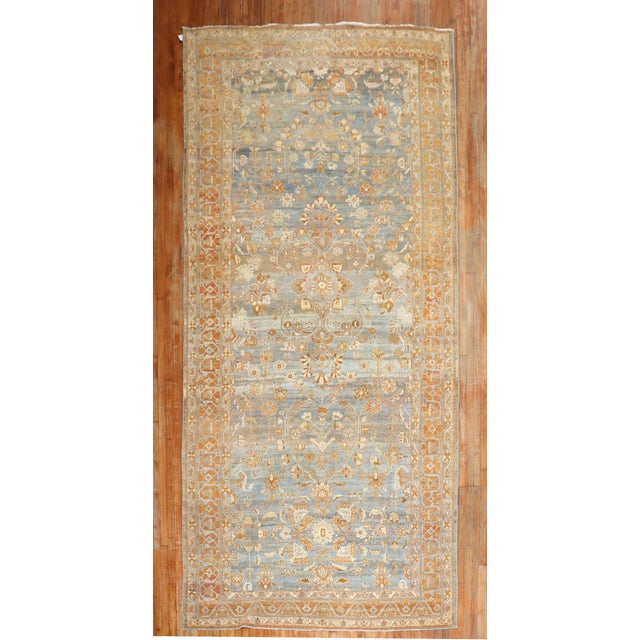 Early 20th Century Zabihi Collection Blue Persian Bibikabad Corridor Rug For Sale - Image 5 of 12