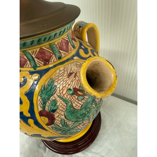 Yellow Italian Majolica Pottery Table Lamp For Sale - Image 8 of 10