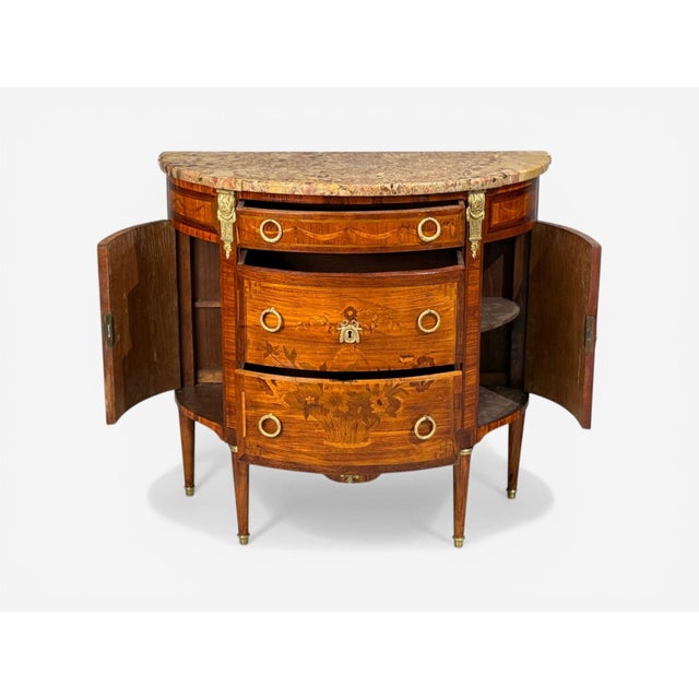 Wood Louis XVI Style, Demilune Commodes, a Pair, Inlaid, Bronze, France, 19th C. For Sale - Image 7 of 18