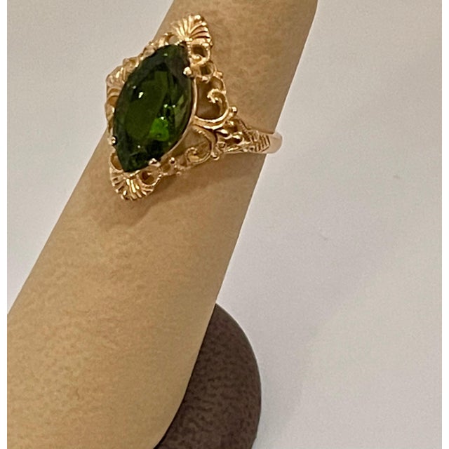 Green 6 Ct Natural Marquise Cut Green Tourmaline Ring in 14 Karat Yellow Gold For Sale - Image 8 of 18