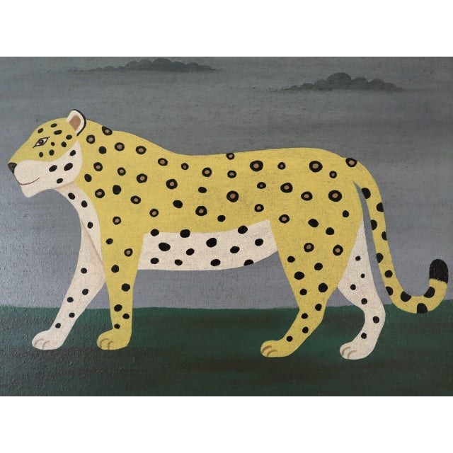 Contemporary 'Golden Leopard' Original Naïve Style Animal Oil Painting by British Artist Matt Rix, Framed For Sale - Image 11 of 12