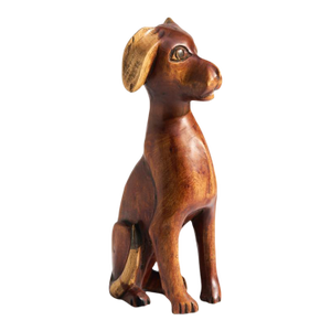Mid-Century Folk Art Carved Wood Puppy Dog Sculpture, Signed