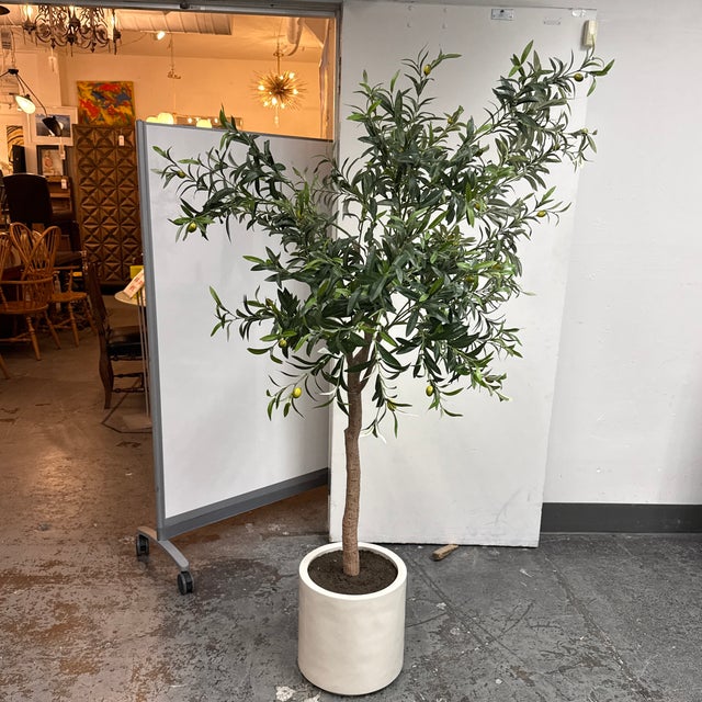 Design Plus Gallery presents a Faux Olive Tree + White Planter. This decorative botanical is designed with a tall textured...