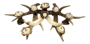 Antique Antler and Boar Tusks Candle Holder Centerpiece
