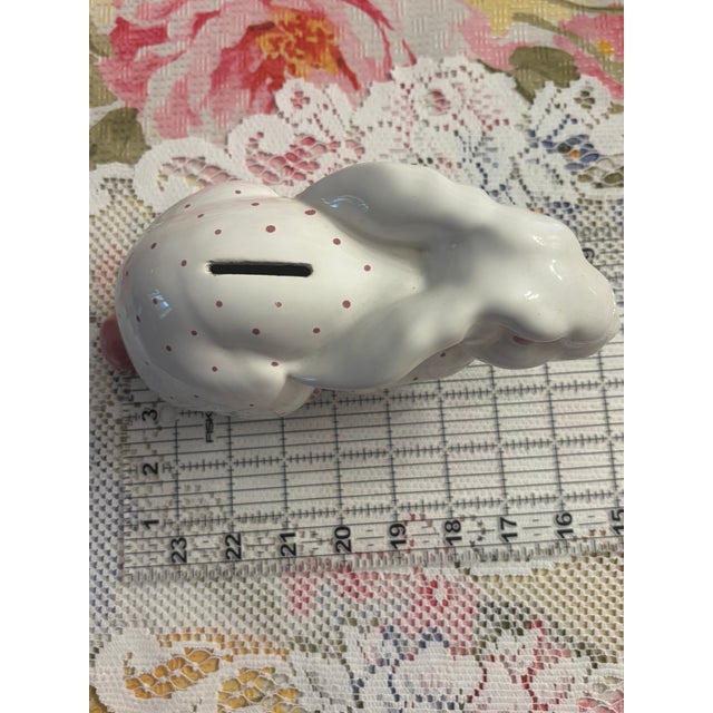 Mid 20th Century Tiffany & Co. Austria Ceramic Bunny Bank – White & Pink For Sale - Image 9 of 14
