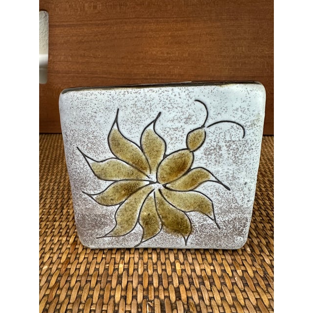 Vallauris Vintage French Alain Maunier Vallauris Signed Mid-Century Ceramic Square Vase /Vessel For Sale - Image 4 of 13