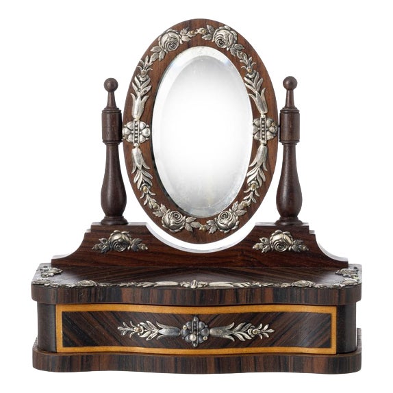 Miniature Dressing Table in Fine Wood and Silver, 19th Century For Sale