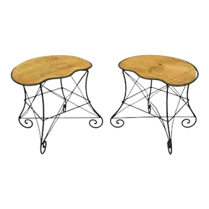 Early 20th Century Vintage French Art Nouveau Style Scrolling Wrought Iron Stools - a Pair