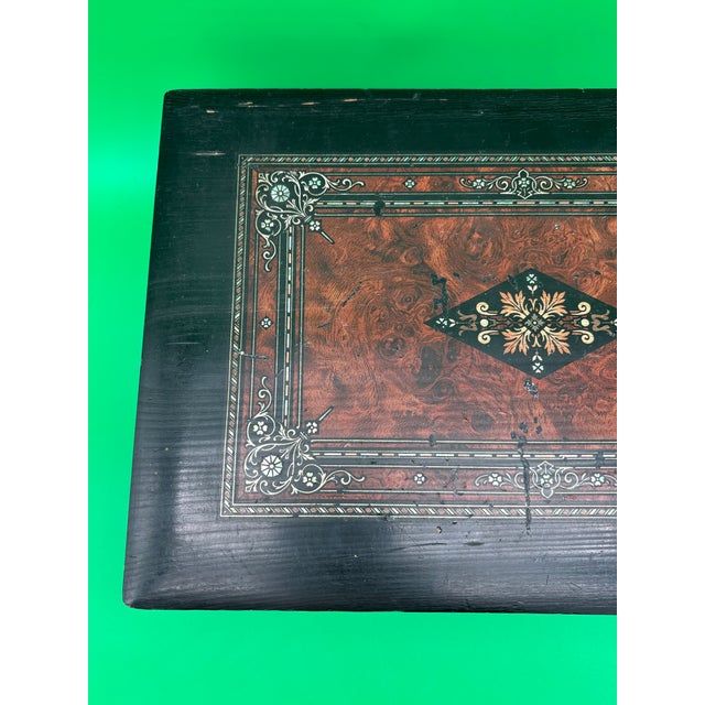 Textile Antique Victorian Writing Slope Lap Desk Portable Box Velvet Interior W/ Key For Sale - Image 7 of 12