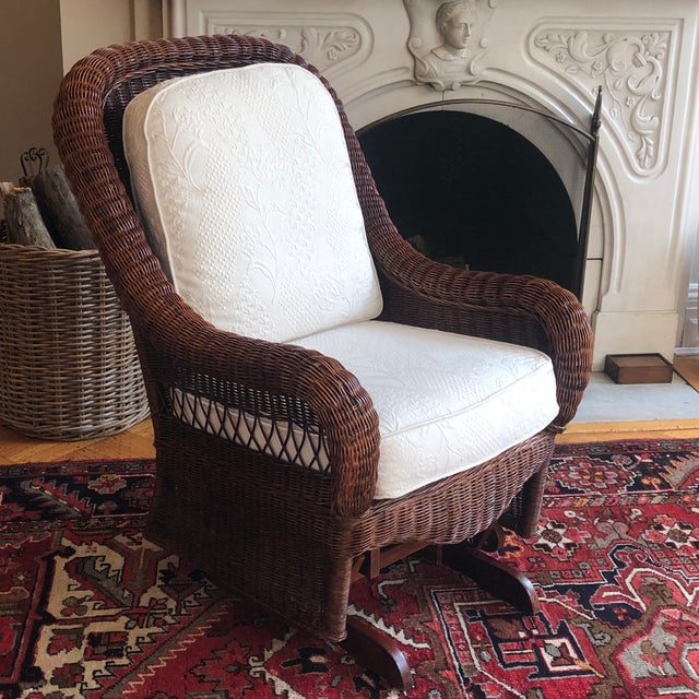 Vintage Ethan Allen Natural Wicker Glider Rocking Chair | Chairish
