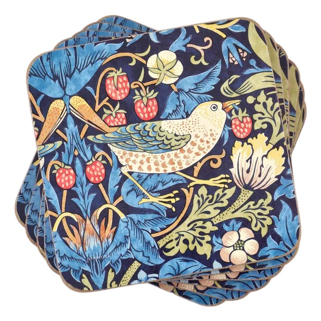 Spode Morris & Co Strawberry Thief Blue Coasters, Set of 6 For Sale