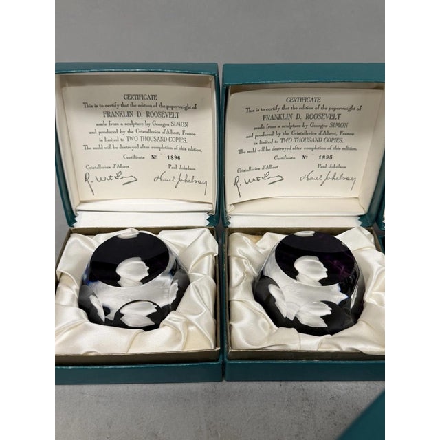 Cristal d'Albret France Franklin D Roosevelt Sulphide Paperweight Faceted Purple For Sale - Image 16 of 17