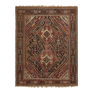 Antique Qashqai Rug in Red and Black With Medallions by Rug and Kilim For Sale