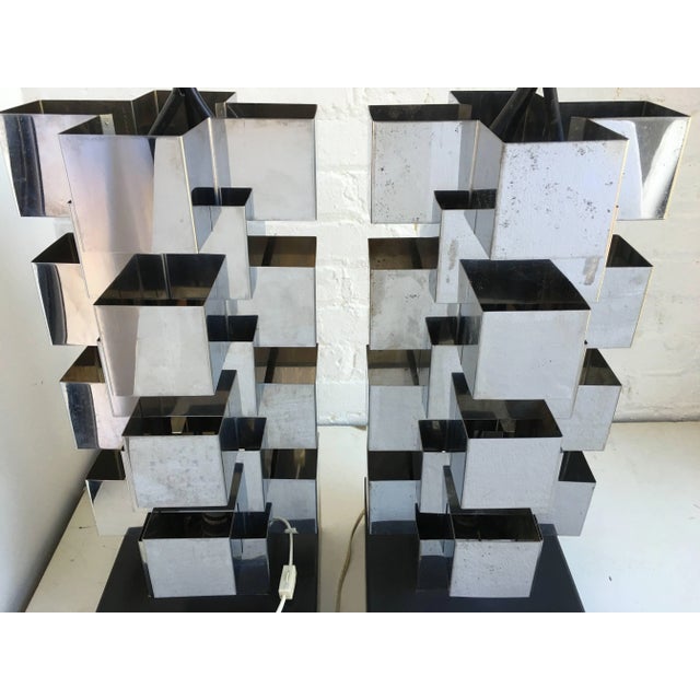 Brutalist Curtis Jere Chrome "Skyscraper" Table Lamps, Pair For Sale - Image 3 of 8