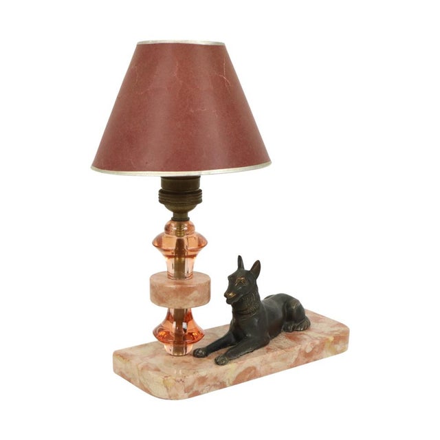 French Art Deco Table Lamp in Pink Marble Glass, 1930s For Sale - Image 6 of 17
