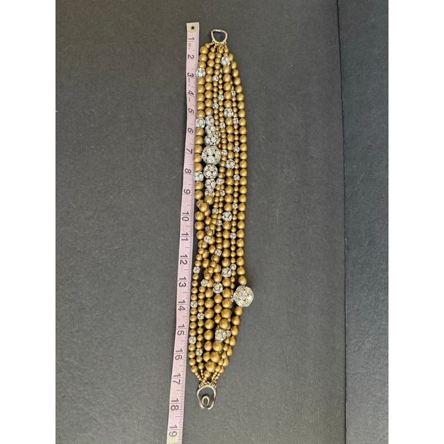 Vintage Multi-Strand Beaded Necklace Chunky Statement Cocktail Gold Rhinestone For Sale - Image 9 of 10