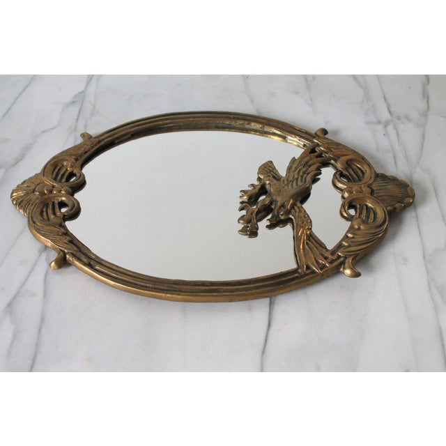 Figurative Vintage Oval Brass Federal-Style Wall Mirror W/ Eagle Motif For Sale - Image 3 of 9