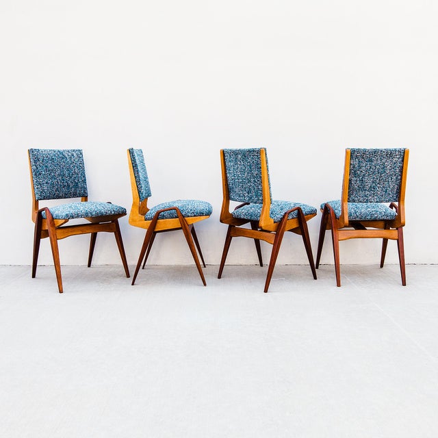 Maurice Pré Attributed Mid Century Modern Oak & Mahogany Dining Chairs, France 1950s For Sale - Image 14 of 14