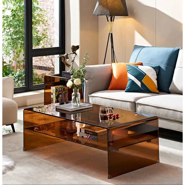Amber Color Long Waterfall Coffee Table For Sale - Image 4 of 6