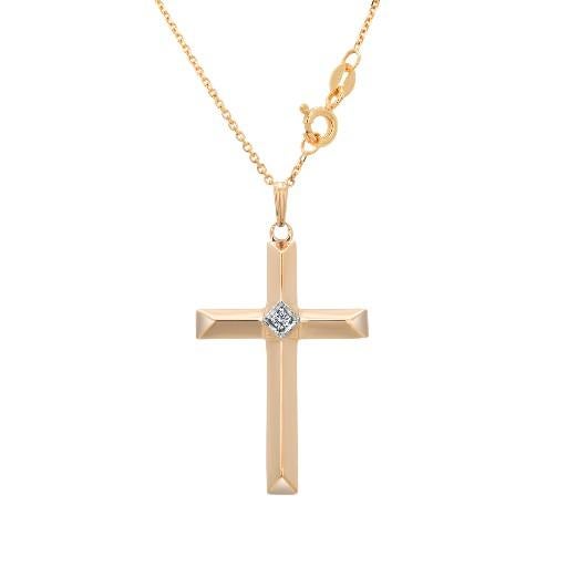 Metal 14k Yellow Gold Cross Pendant With Diamond and Chain For Sale - Image 7 of 10
