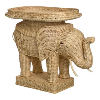 Rattan Elephant Side Table For Sale