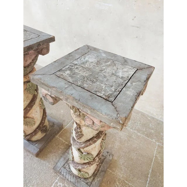 Italian Carved Wooden Pedestals, Set of 2 For Sale - Image 4 of 12