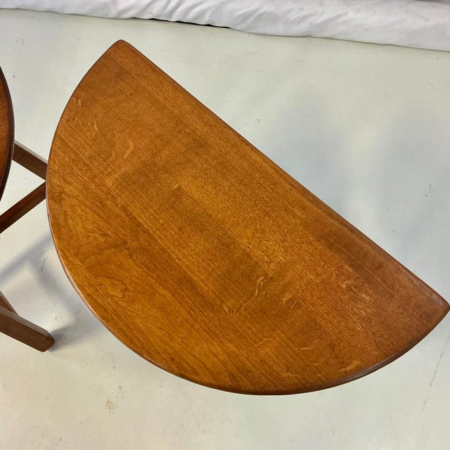 1940s Vintage Swedish Folk Art Gustavian Boho Chic Half Moon Teak Side Tables - A Pair. For Sale - Image 15 of 15