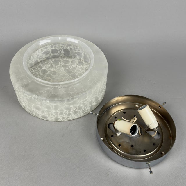 White Space Age Ceiling Lamp in Ice Glass and Chrome Metal, 1970s For Sale - Image 8 of 12
