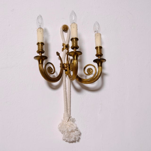 Louis XVI Gilded Bronze Wall Lamps, 1950s, Set of 2 For Sale - Image 4 of 18