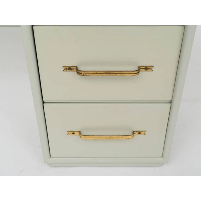 1950s 1950s Celadon Lacquered Wood & Brass Ribbon Handle Desk Attributed to Tommi Parzinger For Sale - Image 5 of 9