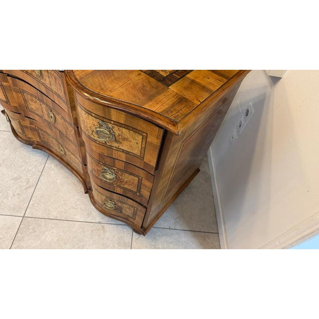 Baroque Chest of Drawers in Fruitwood Marquetry and Walnut For Sale - Image 16 of 18