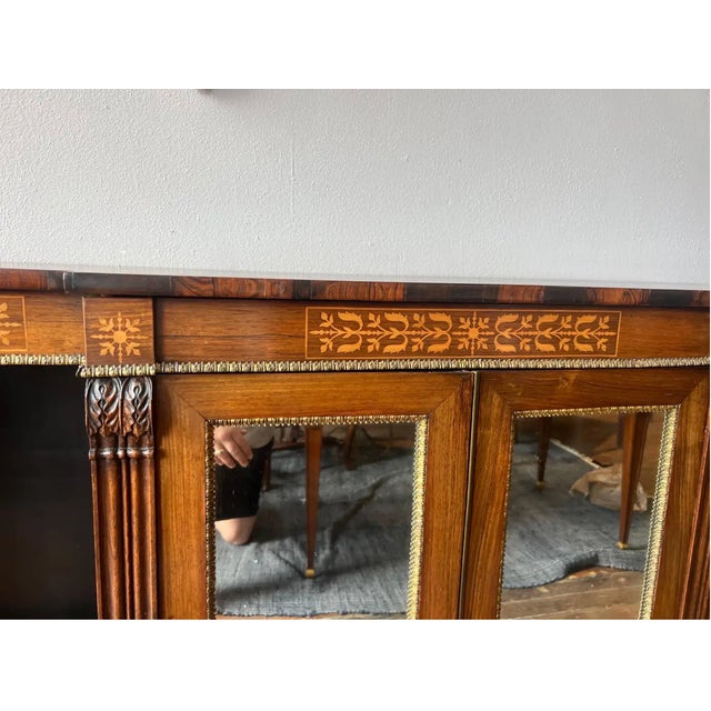 19th Century 19th Century English Regency Inlaid Rosewood Breakfront Bookcase Cabinet For Sale - Image 5 of 8