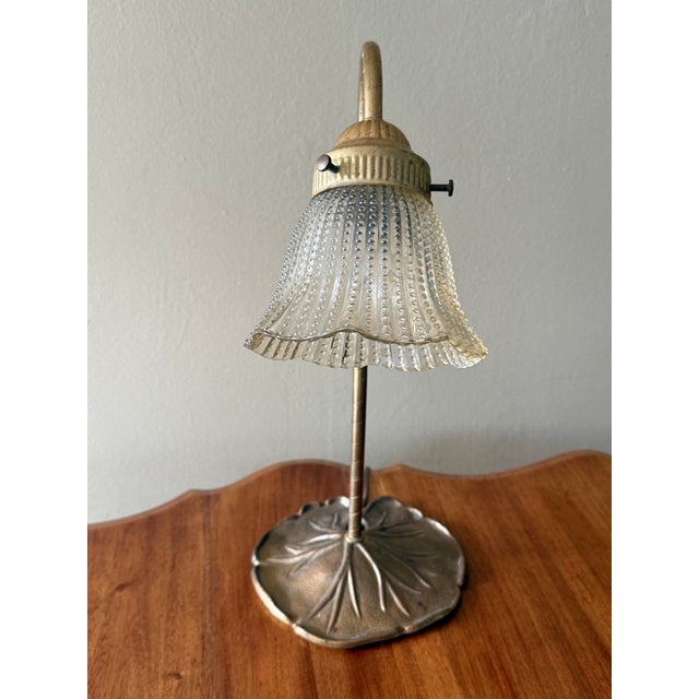Mid 20th Century Gooseneck Lily Pad Lamp With Glass Shade For Sale - Image 9 of 10