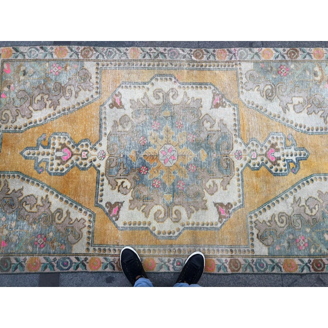 Textile 1960s Vintage Turkish Floral Rug - 4′5″ × 7′3″ For Sale - Image 7 of 11