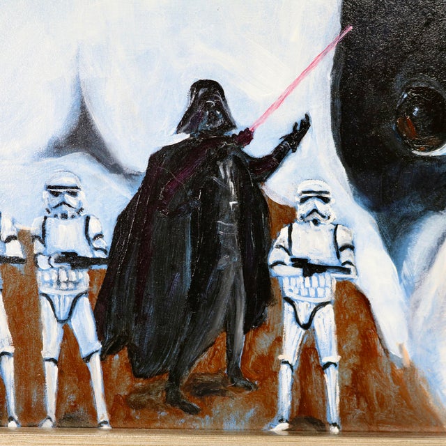 Early 20th Century Framed Boston Terrier Dog Portrait With Star Wars Figurines Oil Painting For Sale In Cincinnati - Image 6 of 11