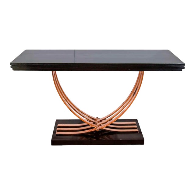 Early 20th Century Modernist Art Deco Copper & Black Lacquer Console/Dining Table For Sale