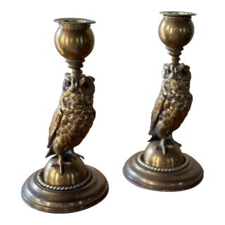 Pair of Owl Candlesticks For Sale