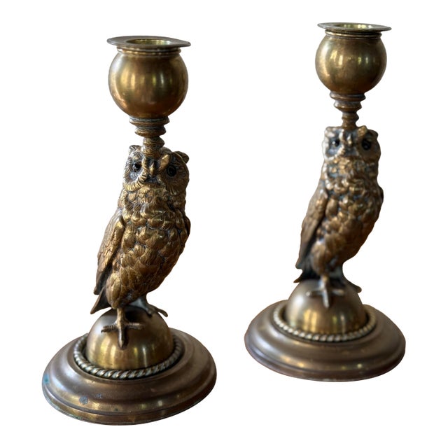 Pair of Owl Candlesticks For Sale