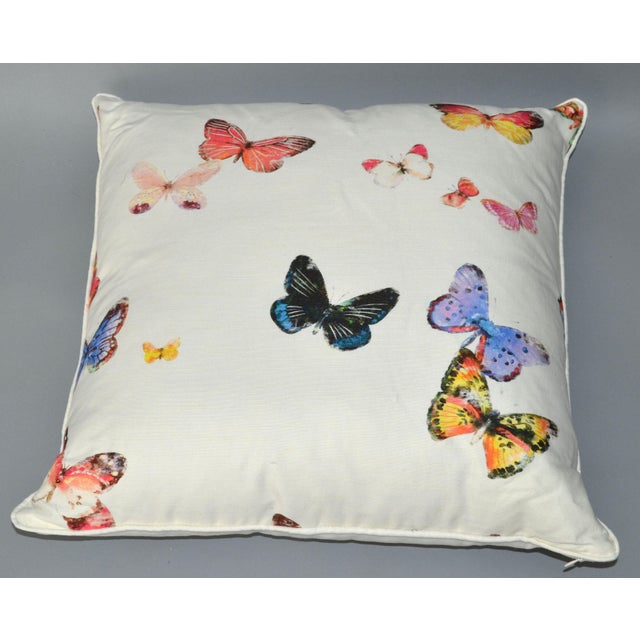 Textile 1990s Belgium Textured Linen Butterfly Fabric Down-Filled Pillow For Sale - Image 7 of 12