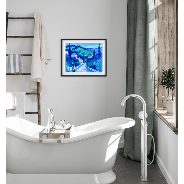 2020s Contemporary Blue Village Oil Landscape Painting For Sale - Image 5 of 9