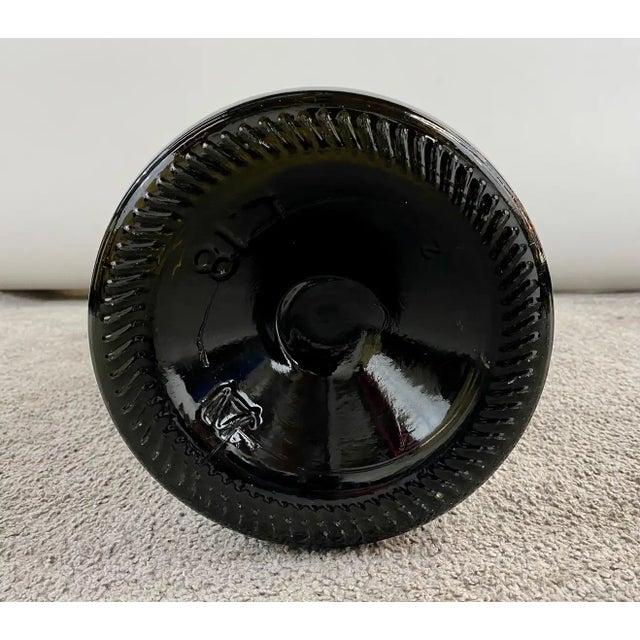 Dark Green Large Vintage Demijohn Style Dark Green Blown Glass Wine Bottle, a Pair For Sale - Image 8 of 11