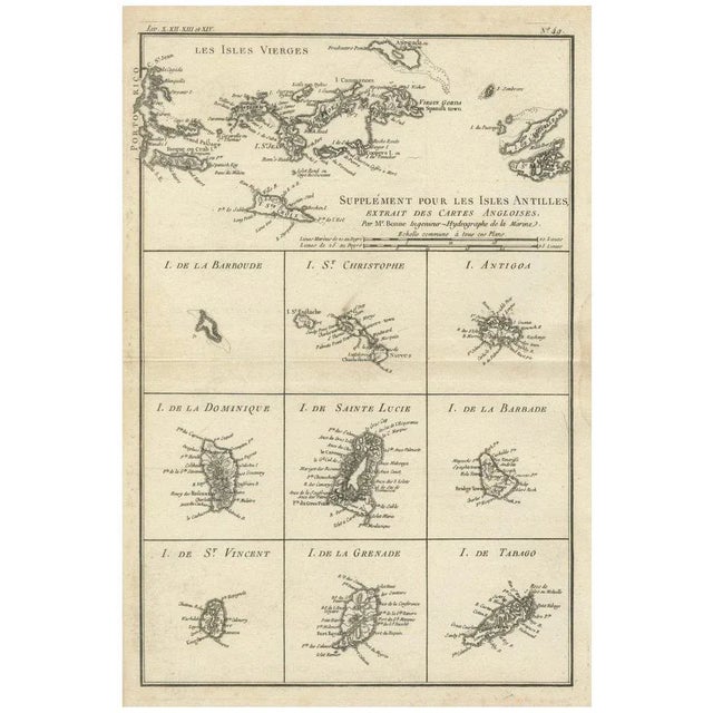 Map of Virgin Islands and Lesser Antilles by Rigobert Bonne, 1780 For Sale - Image 12 of 12